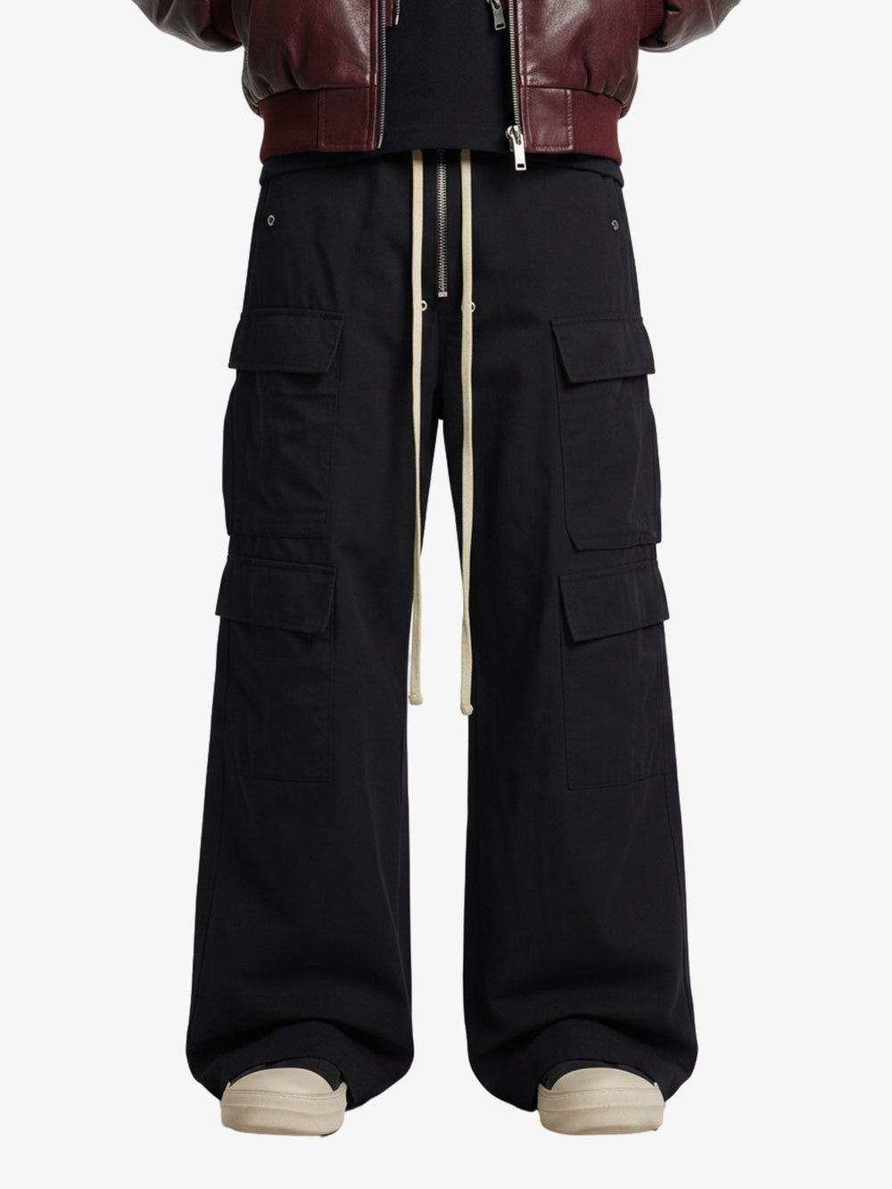 Woven Multi-Pocket Baggy Flared Pants - 2321 
