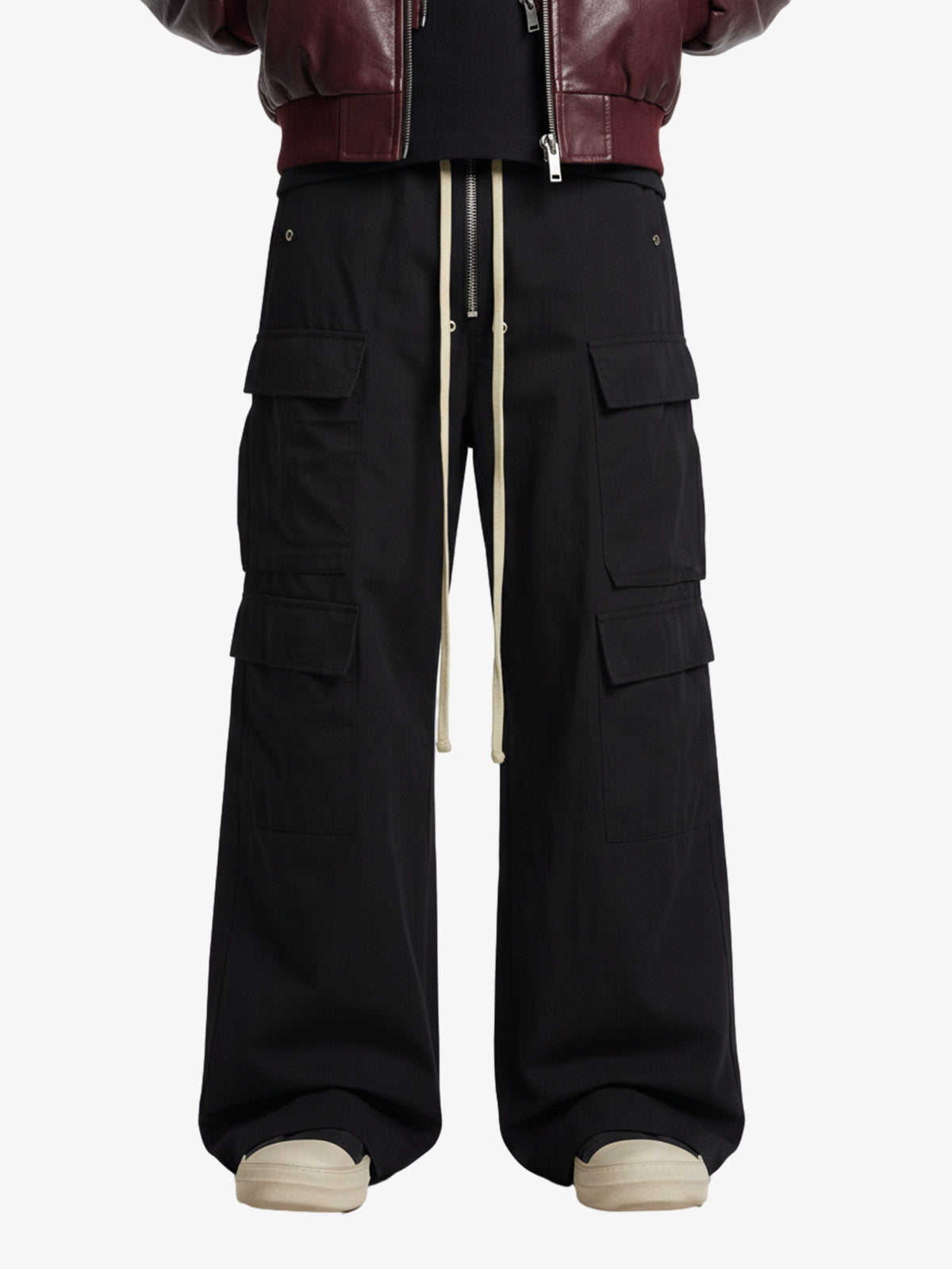 Woven Multi-Pocket Baggy Flared Pants - 2321 