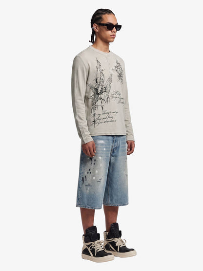 Gothic Angel Graphic Long Sleeve Henley T-Shirt 