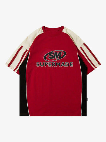 Color-Blocked Strip Racing T-shirt - 2076 