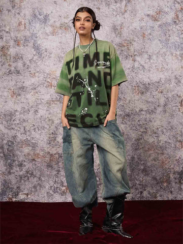 Ink Splash Letter Print T-shirt - 2414
