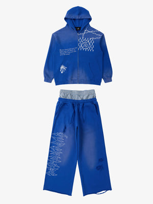 Supermade Vintage Distressed Print Patchwork Sweatshirt Set 