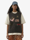 Vintage Embroidered Graphic Knit Sweater Vest