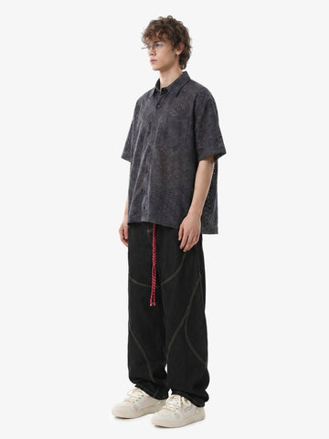 Perforated Acid-Wash Short Sleeve Shirt 