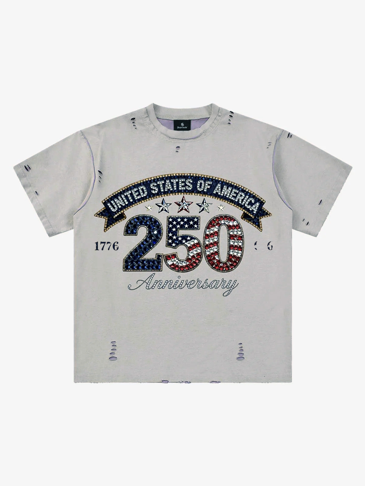 Rhinestone 250 Ripped Washed T-Shirt 