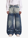 Multi-Eyelet Distressed Gradient Baggy Jeans 