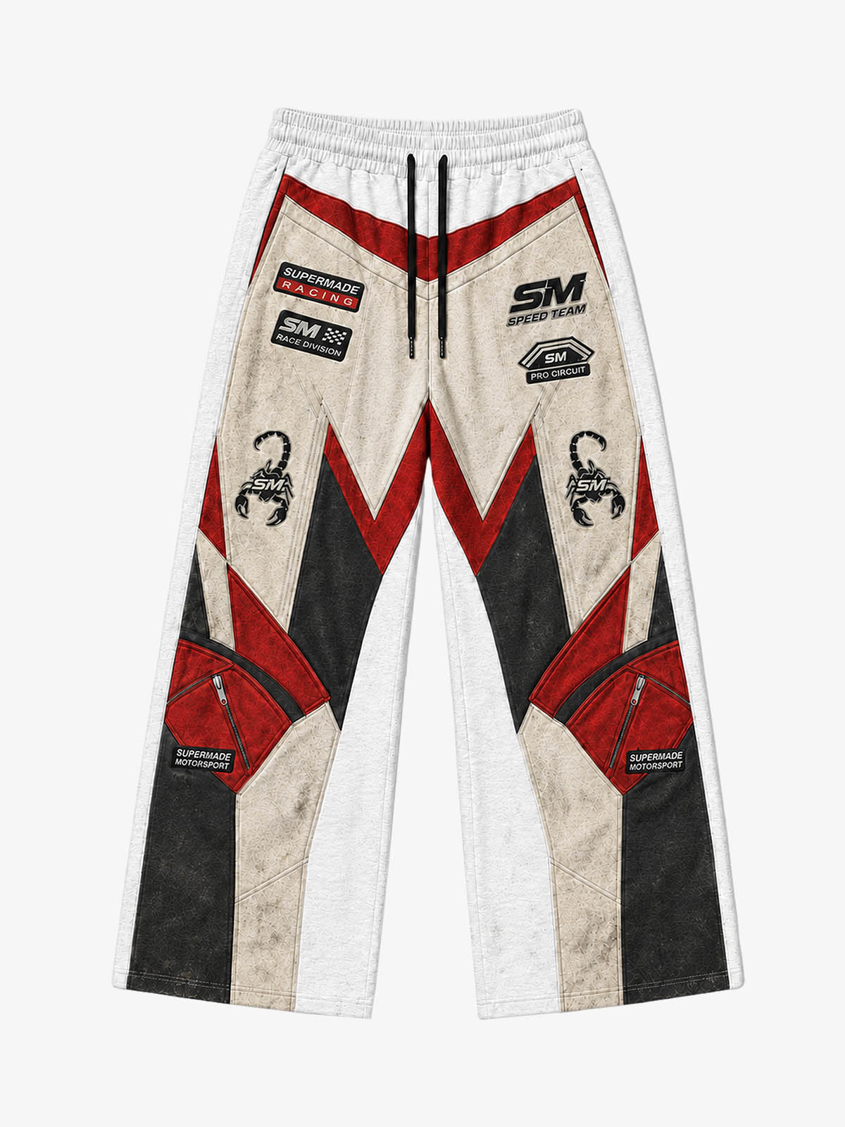 3D Biker Graphic Washed Distressed Wide-Leg Sweatpants