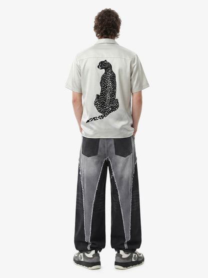 Double Cheetah Graphic Satin Cuban Shirt 