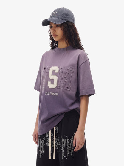 Distressed Appliqué Mud-Wash T-Shirt 