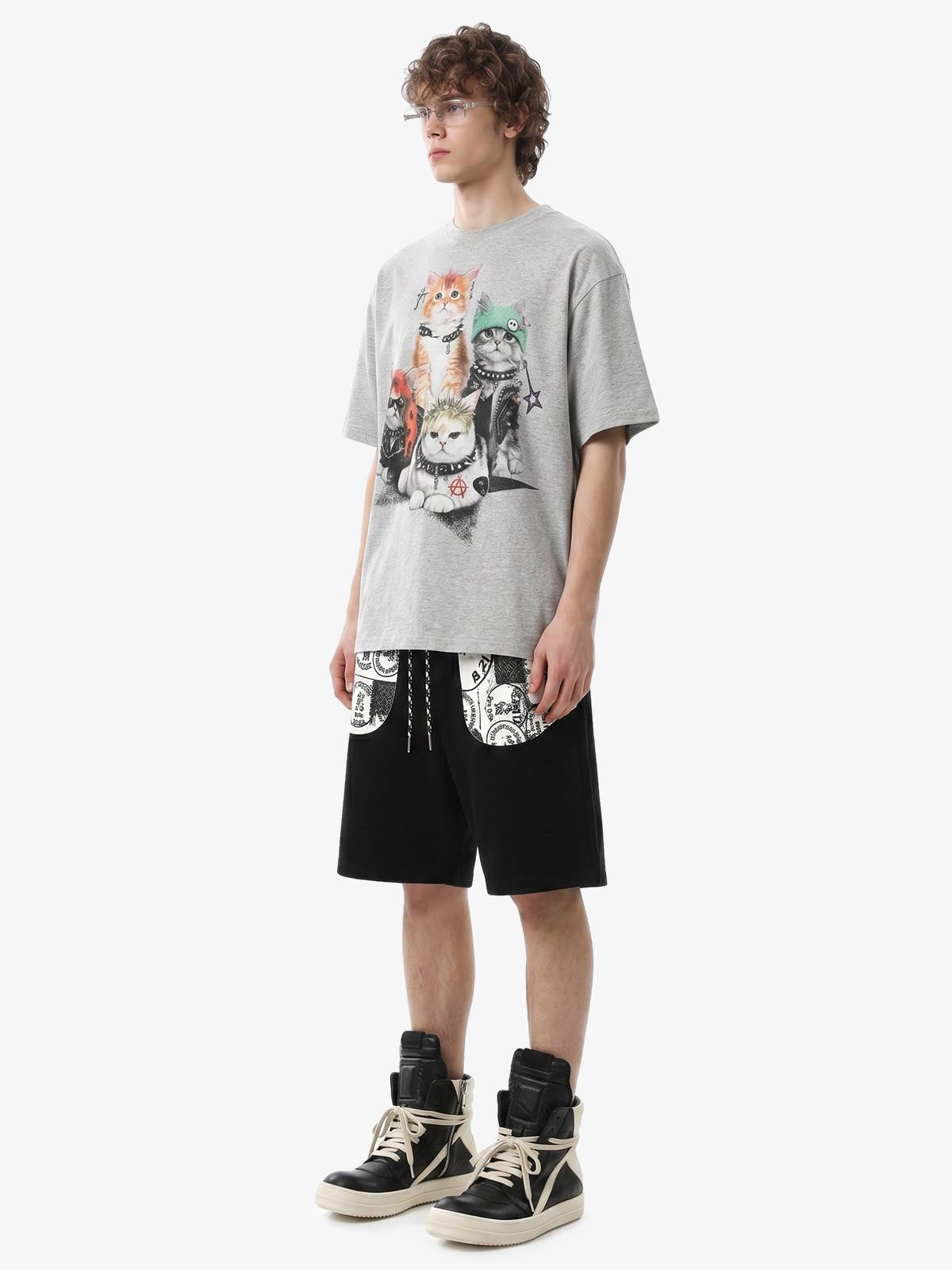 Stamp Print Patch Pocket Knit Shorts 