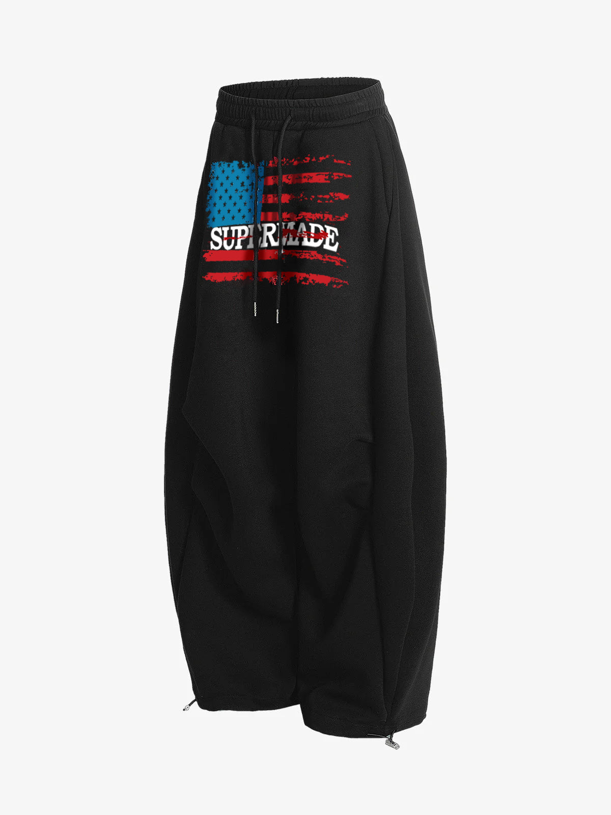 Retro Paratrooper Machete Pleated Design Printed Wide-Leg Pants 