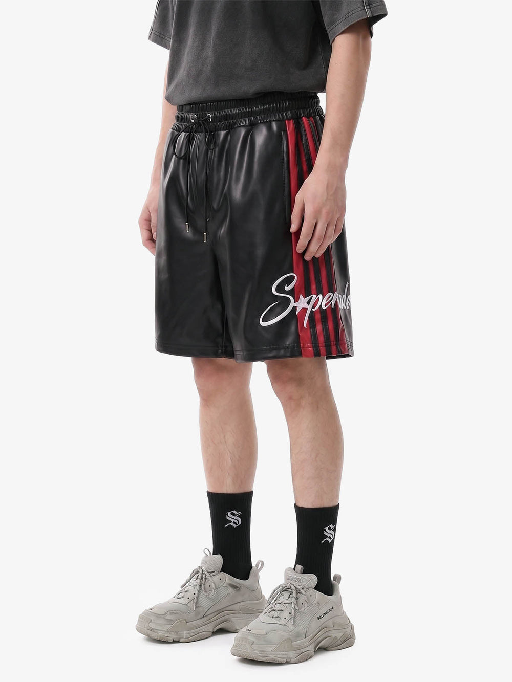 Striped Racing Faux-Leather Shorts 
