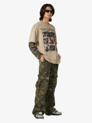Jersey Distressed Camouflage Double Layered Graphic T-Shirt - 2420 