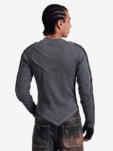 Vintage Washed Sculpted Seam Ribbed Long Sleeve T-Shirt - 2624 