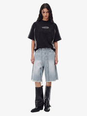 Distressed Rhinestone Denim Jorts - 2454 