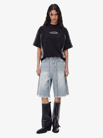 Distressed Rhinestone Denim Jorts - 2454 