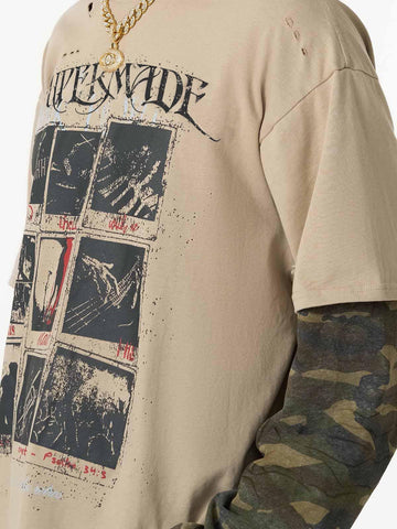 Jersey Distressed Camouflage Double Layered Graphic T-Shirt - 2420 