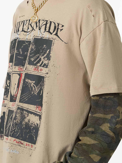 Jersey Distressed Camouflage Double Layered Graphic T-Shirt - 2420 