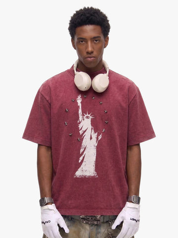 Statue of Liberty Print and Star Details T-Shirt 