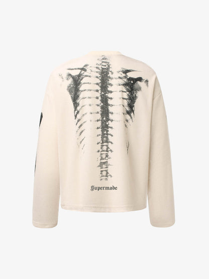 Skeleton Graphic Waffle Sweatshirt - 2495