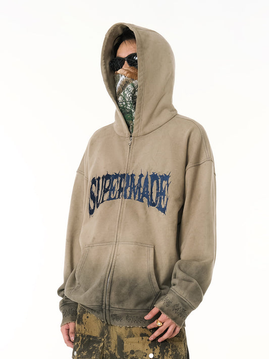 SUPERMADE Thorn Embroidery Zip Hooded Sweatshirt 