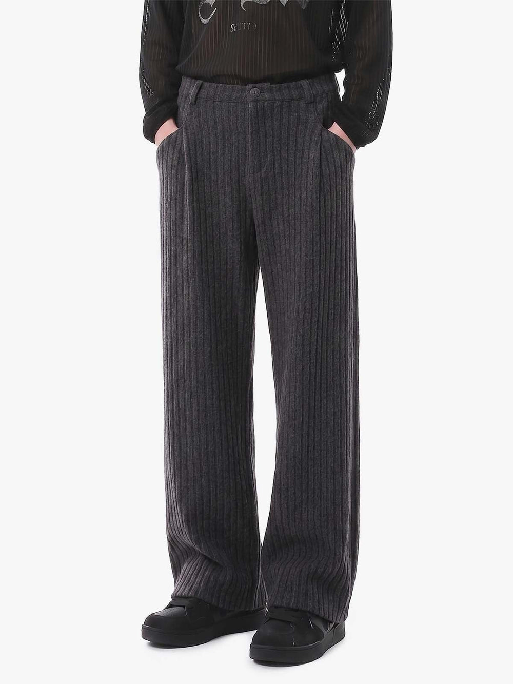 Retro Wool Blend Pleated Baggy Trousers 