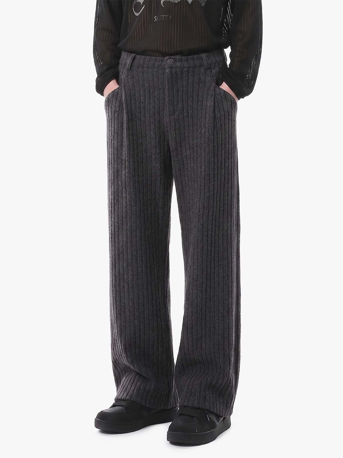 Retro Wool Blend Pleated Baggy Trousers 