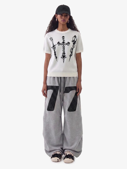 Gothic Cross Graphic Knit T Shirt 