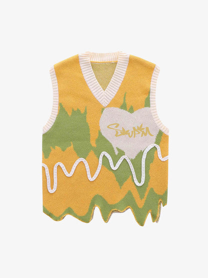 Thesupermade Graffiti Love V-neck Irregular Sweater - 1695 