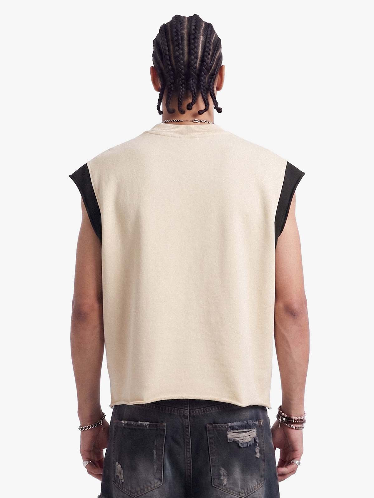 Graffiti Graphic Contrast Trim Raw Edge Sleeveless T-Shirt 