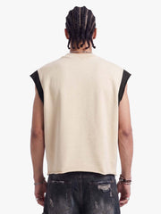 Graffiti Graphic Contrast Trim Raw Edge Sleeveless T-Shirt 