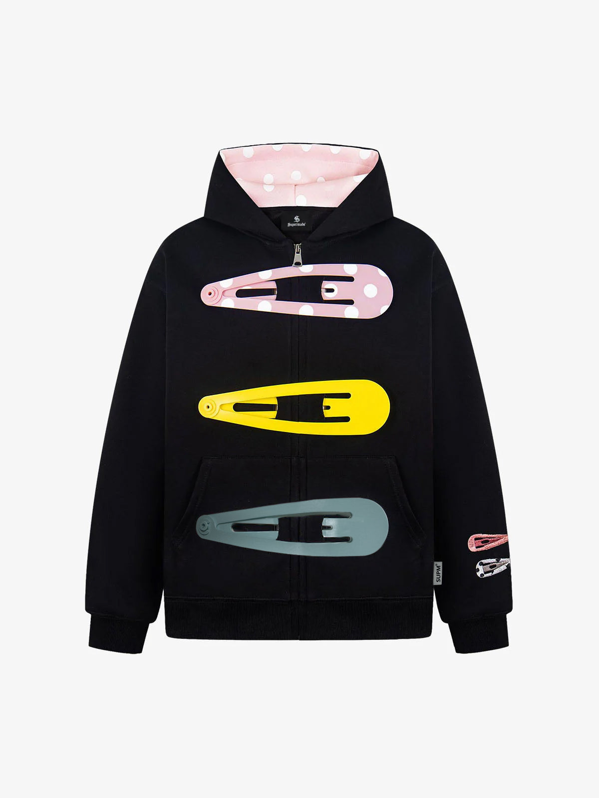 Detachable Hair Clip Decoration Zip Up Hoodie 