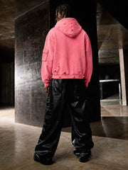 Sweat à capuche zippé à clous et effet vieilli