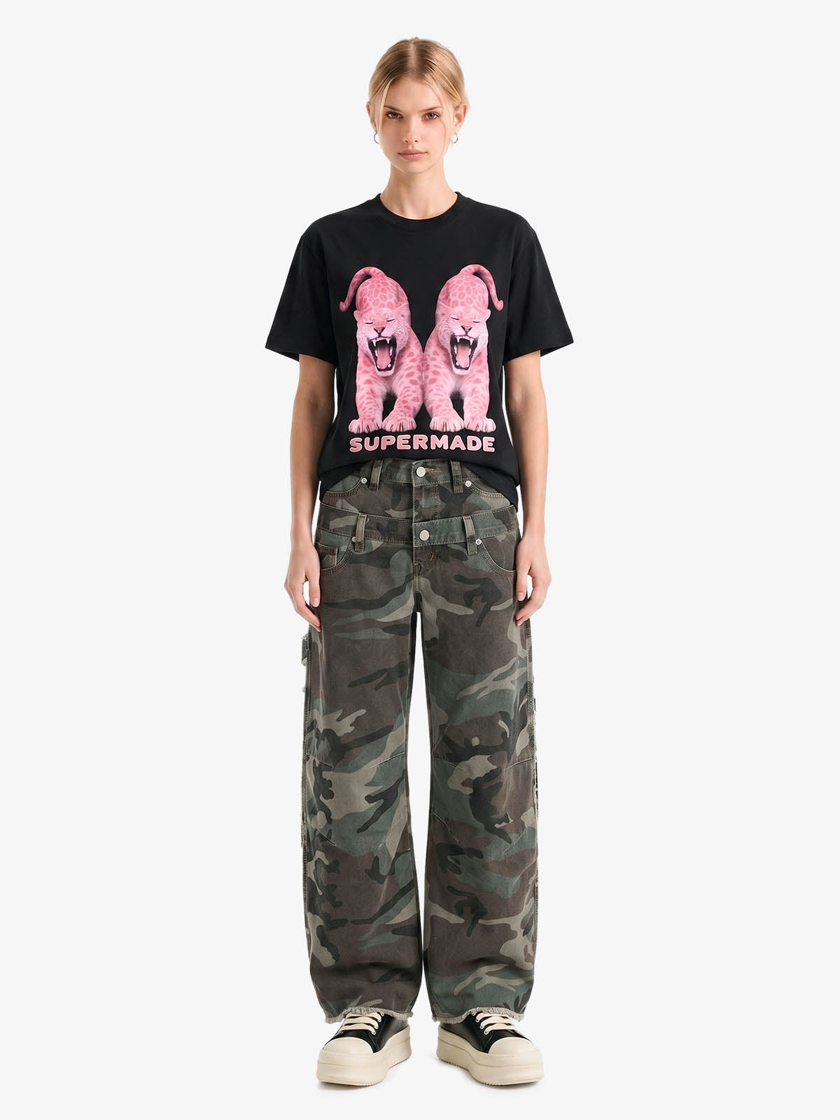 Retro Double Waist Camouflage Barrel Pants - 2555 