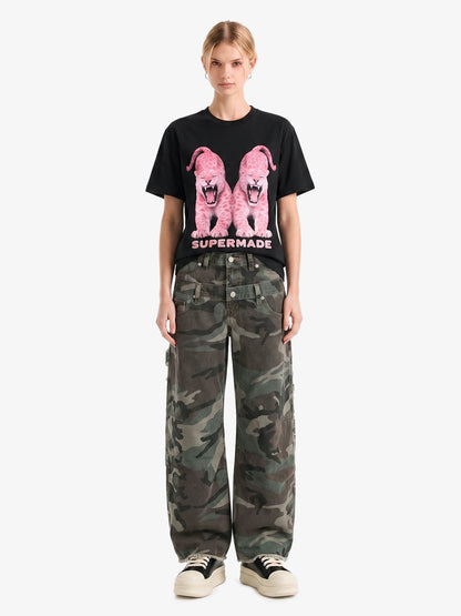 Retro Double Waist Camouflage Barrel Pants - 2555 