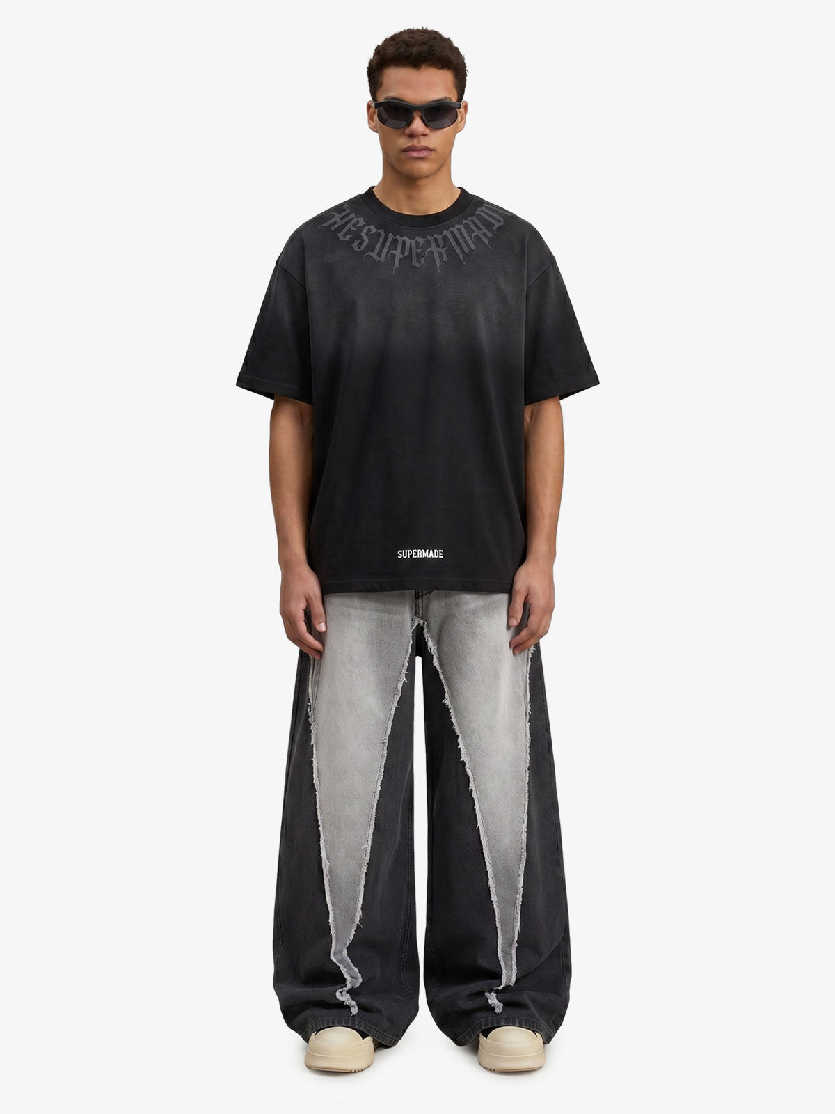 Retro Gradient Letter Printed Washed Oversize T-shirt 