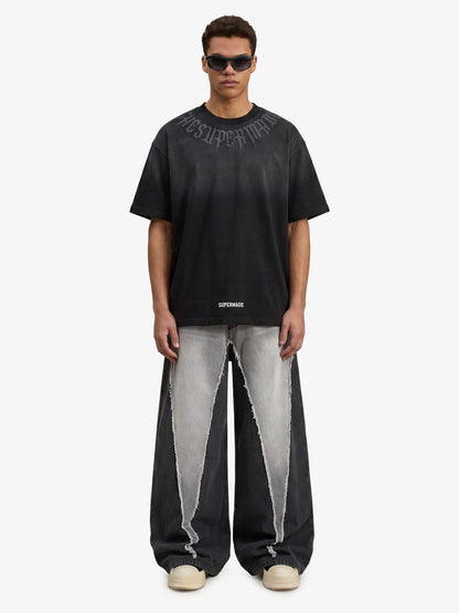 Retro Gradient Letter Printed Washed Oversize T-shirt