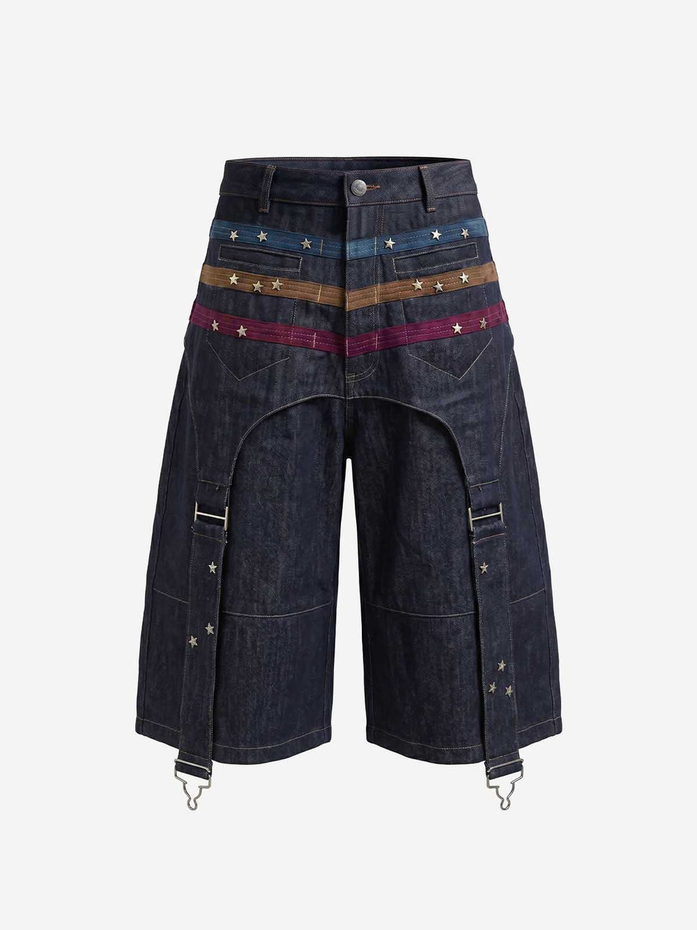 Vintage Star Studded Panel Wide Leg Shorts