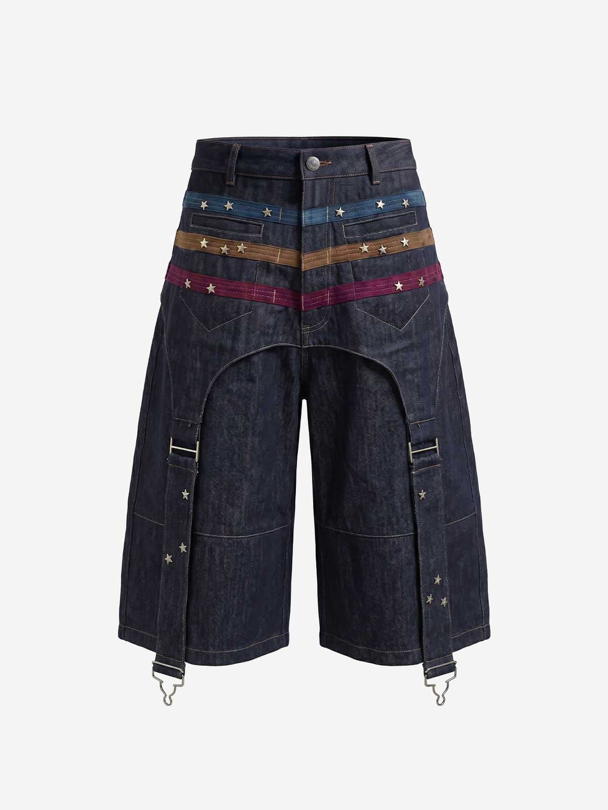 Vintage Star Studded Panel Wide Leg Shorts