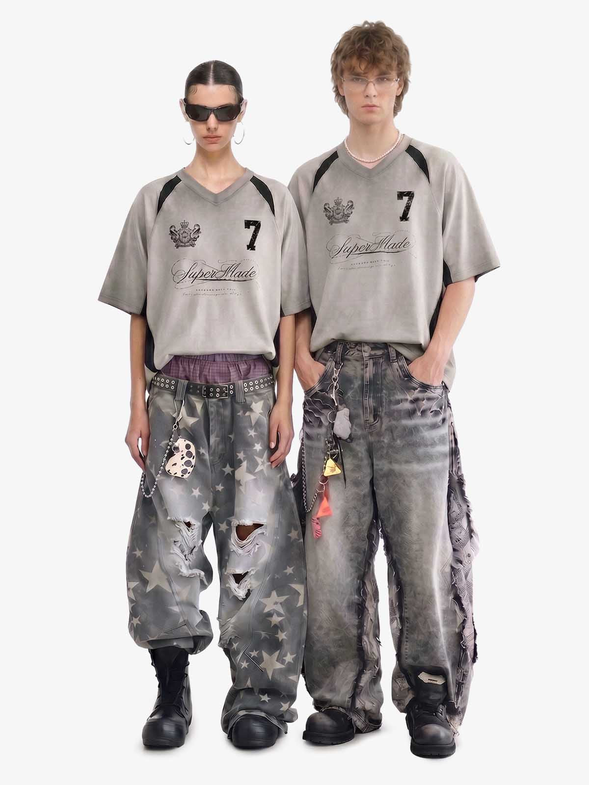 Faux Suede Panel Graphic T-Shirt