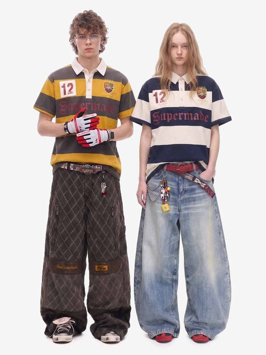 Vintage Striped Rugby Polo Shirt