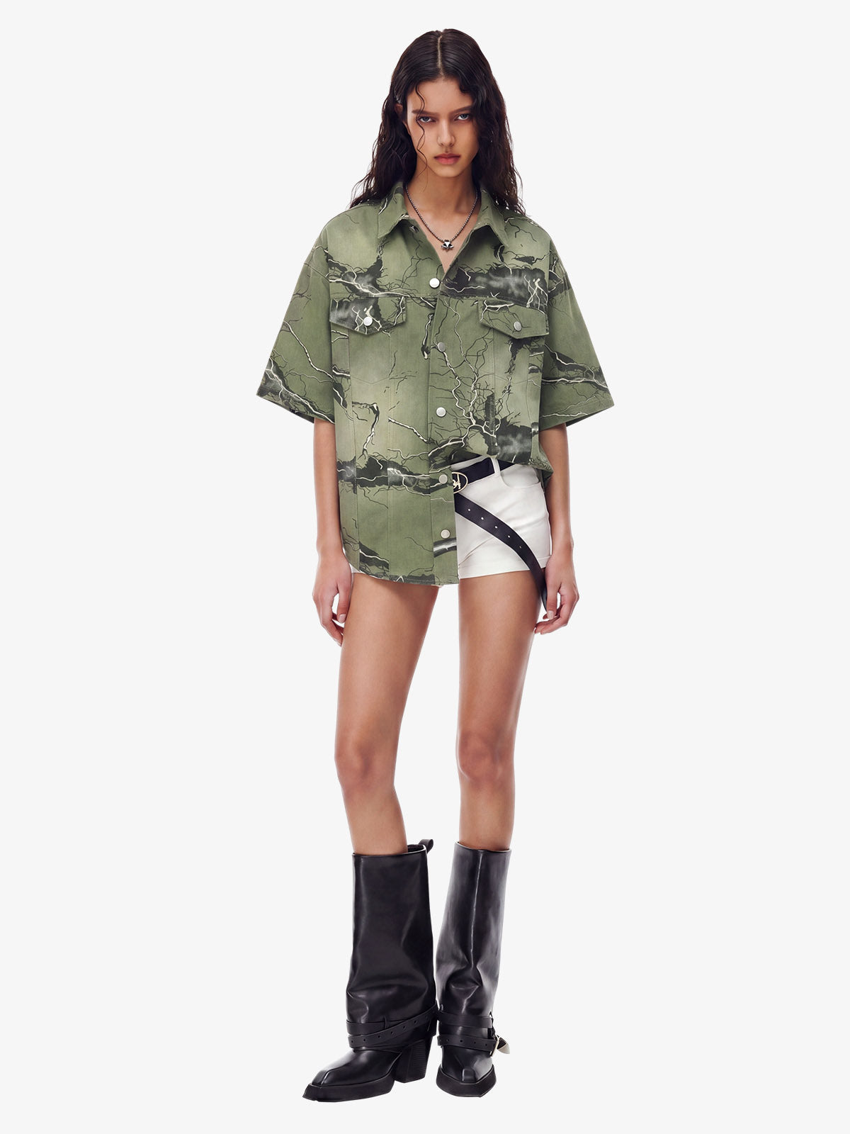 Lightning Storm Print Short Sleeve Shirt 