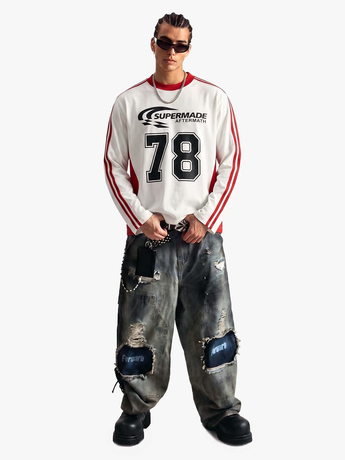 Jersey Digital Print Colorblock Long-Sleeved T-Shirt 
