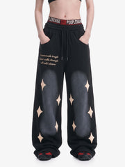 Spray Paint Star Print Distressed Sweatpants 