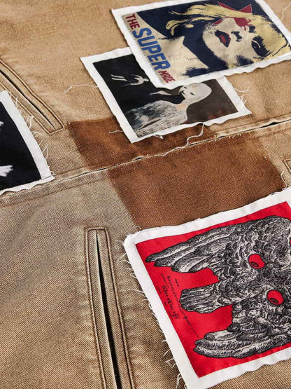 Punk Retro Collage Print Distressed Heavy Jacket 