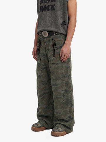 Faded Camo Graphic Wide-Leg Cargo Pants 