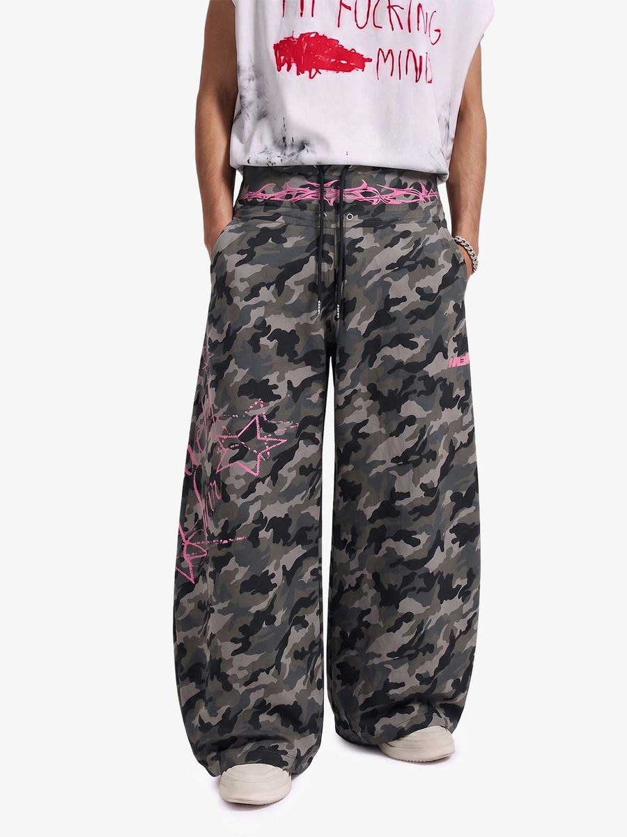 Y2K Camo Pink Print Barrel Sweatpants 