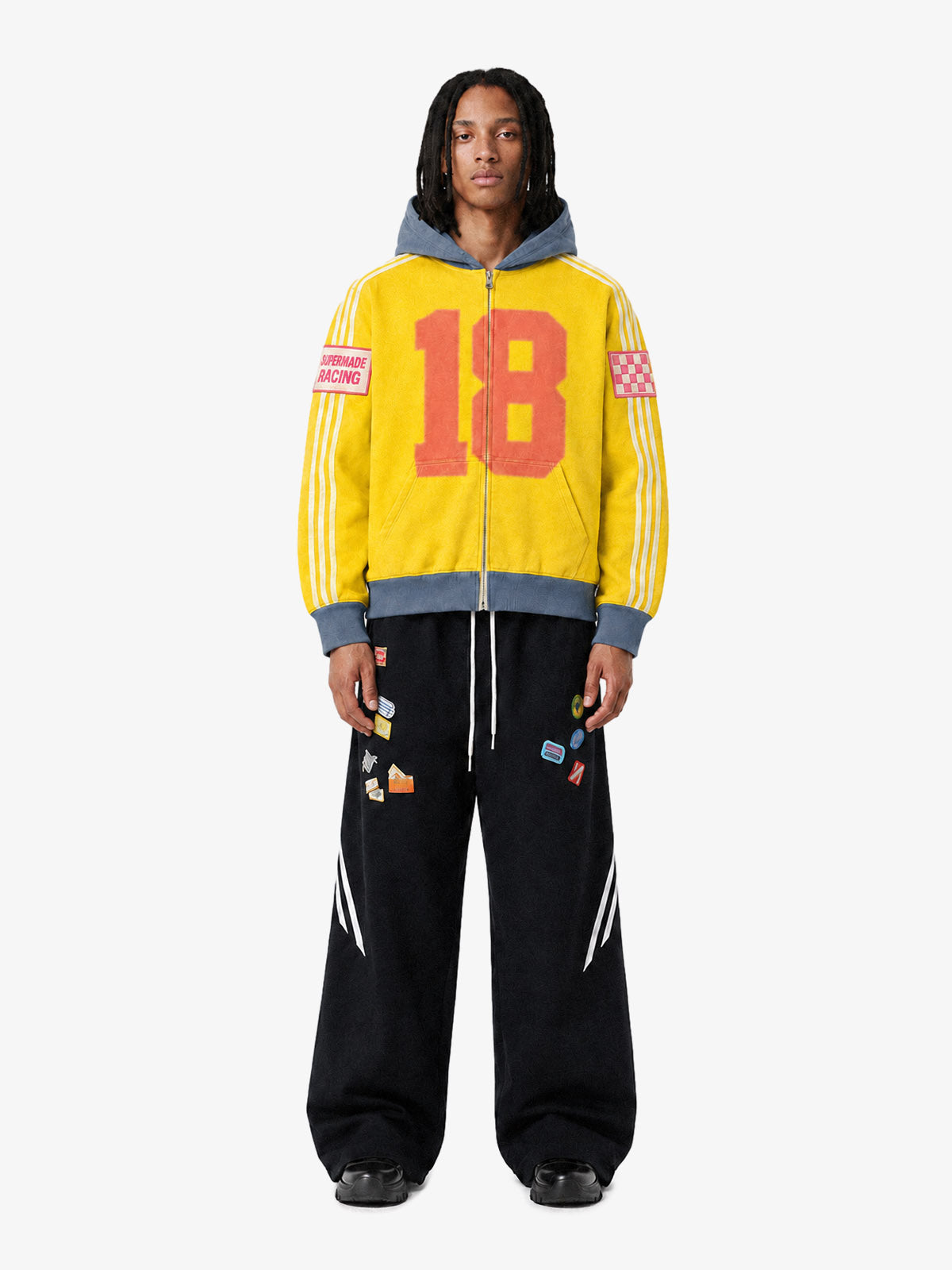 Racing Number Graphic Color Block Cropped Zip Hoodie; Yellow / S, Yellow / M, Yellow / L, Yellow / XL, Yellow / 2XL