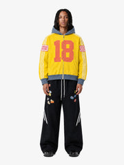 Racing Number Graphic Color Block Cropped Zip Hoodie; Yellow / S, Yellow / M, Yellow / L, Yellow / XL, Yellow / 2XL