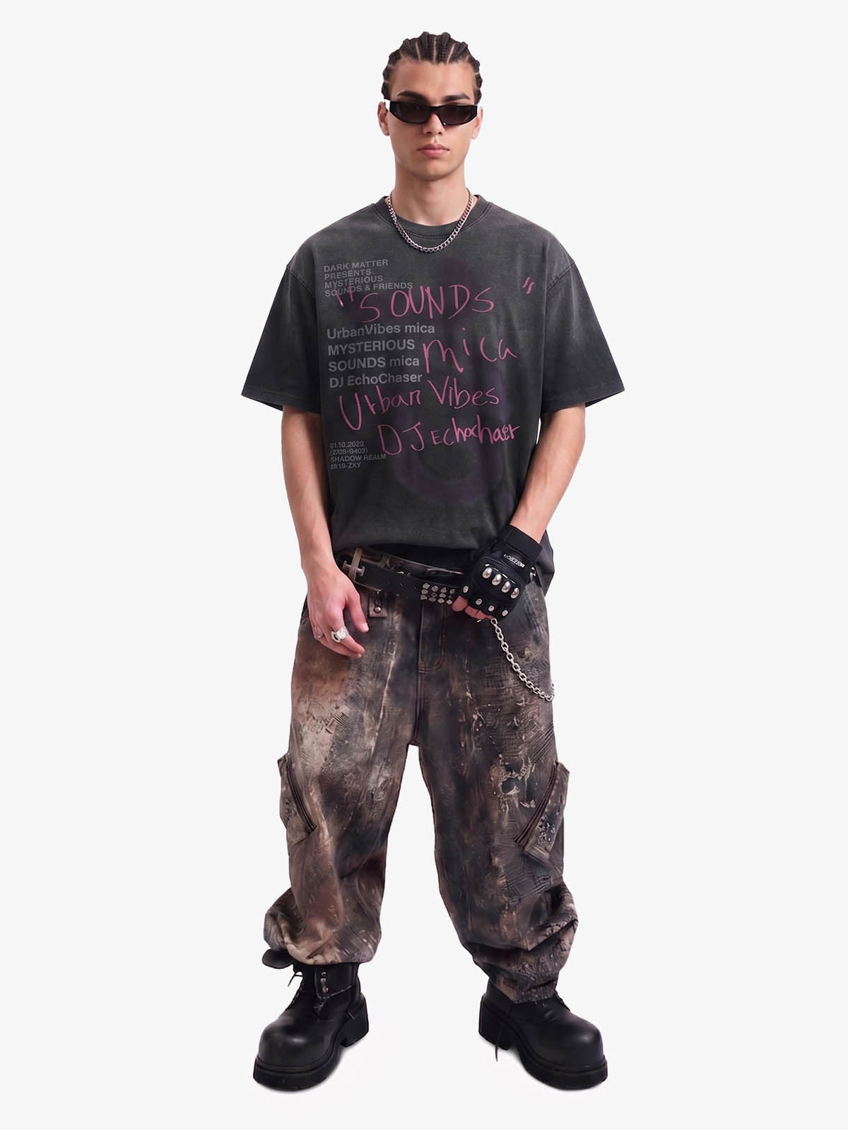 Washed Graffiti Text Print Spray Effect T-Shirt - 2614 